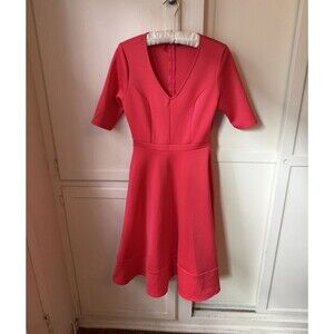 Hippie Chic Red Fit Flare Midi Dress Deep V Neck Elbow Sleeve - Medium